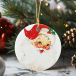 Ornamento De Cerâmica Vintage Jolly Papai Noel Natal<br><div class="desc">Este Papai noel de Jolly traz uma sensação de vintagem festiva ao seu Natal. Oranment amaldiçoa um Papai Noel de bochecha rosada em seu chapéu vermelho e um tiroteio de conhaque.</div>