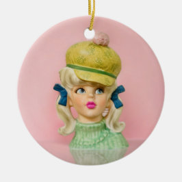Ornamento De Cerâmica Vintage Lady Head Vase Teen Mod Hat Porquetes