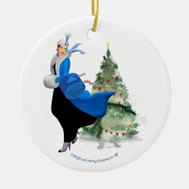 Ornamento De Cerâmica Vintage Lady no Natal Azul