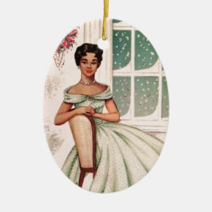 Ornamento De Cerâmica Vintage Linda Mulher Afro-Americana