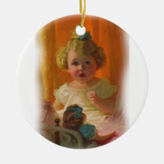 Ornamento De Cerâmica Vintage Little Girl and Doll Ornament