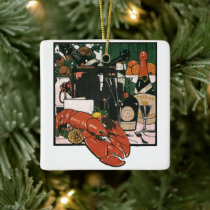 Ornamento De Cerâmica Vintage Lobster Champagne; Partido Elegante Rico