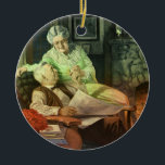 Ornamento De Cerâmica Vintage Love and Romance; Avós Românticos<br><div class="desc">Imagem de romance e amor com ilustração antiga apresentando um casal idoso ainda apaixonado depois de muitos anos juntos. Vovô está sentado lendo seu jornal e fumando seu cachimbo na lareira. A vovó está sentada ao lado dele e olha-se carinhosamente.</div>