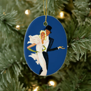Ornamento De Cerâmica Vintage Love and Romance, Casal de Casamento Moder