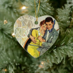 Ornamento De Cerâmica Vintage Love and Romance, Roller Porta copos Ride<br><div class="desc">Imagem de romance e amor com ilustração de safra apresentando um casal jovem montando uma porta copos de rolo em um parque de diversões local. O homem tem o braço enrolado pela mulher para mantê-la segura.</div>