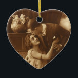 Ornamento De Cerâmica Vintage Lovers, Love Romance Música Romântica<br><div class="desc">Fotografia Vintage sepia apresentando uma imagem de amor e romance apresentando recém-casados se abraçando e se abraçando junto ao piano ouvindo música.</div>