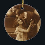 Ornamento De Cerâmica Vintage Lovers, Love Romance Música Romântica<br><div class="desc">Fotografia Vintage sepia apresentando uma imagem de amor e romance apresentando recém-casados se abraçando e se abraçando junto ao piano ouvindo música.</div>