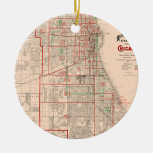 Ornamento De Cerâmica Vintage - Mapa antigo de Chicago - 1893