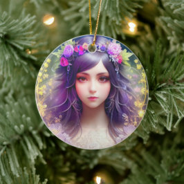 Ornamento De Cerâmica Vintage Mucha Style Linda Retrato de Mulher