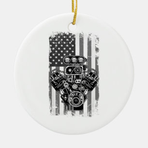 Ornamento De Cerâmica Vintage Muscular Carro Pistão Americano Bandeira F