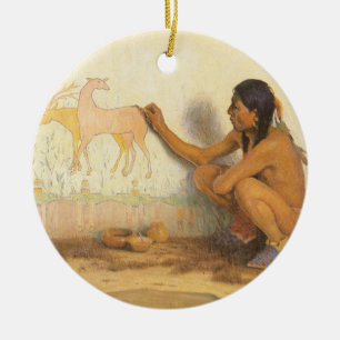 Ornamento De Cerâmica Vintage Native American, artista indiano por Couse