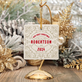 Ornamento De Cerâmica Vintage Nosso Primeiro Casamento De Natal Nome Cas