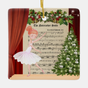 Ornamento De Cerâmica Vintage Nutcracker Sheet Music e Ballerina