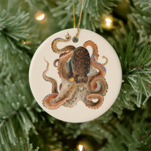 Ornamento De Cerâmica Vintage Octopus Vulgaris, Animais da Vida Marinha