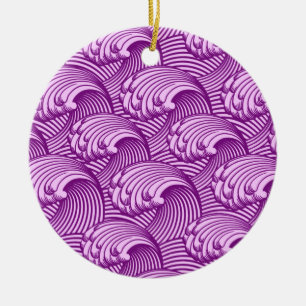 Ornamento De Cerâmica Vintage Ondas Japonesas, Roxo-do-Crepúsculo e Lila