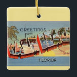 Ornamento De Cerâmica Vintage Palm Beach Saudação<br><div class="desc">Uma saudação colorida e vintage do cartão postal de Palm Beach,  Flórida reposta em um ornamento!</div>