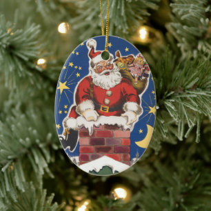Ornamento De Cerâmica Vintage Papai Noel, Esta Noite Antes Do Natal
