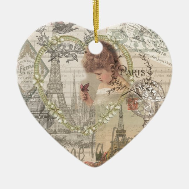 Ornamento De Cerâmica Vintage Paris France Collage (Frente)