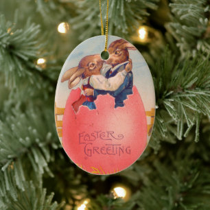 Ornamento De Cerâmica Vintage Páscoa Vitoriana Saudando Dois Beijos Bunn