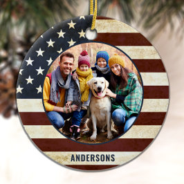 Ornamento De Cerâmica Vintage Patriotic American Flag Custom 2 Photo