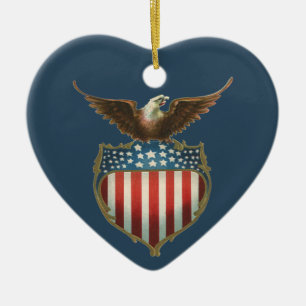 Ornamento De Cerâmica Vintage patriótico, águia americana com bandeira
