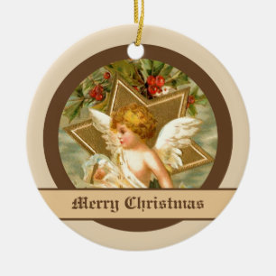 Ornamento De Cerâmica Vintage, pequeno anjo de Natal e estrela