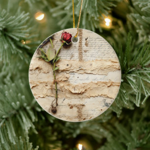 Ornamento De Cerâmica Vintage - Pergaminho - Carta de Amor com Flores (2