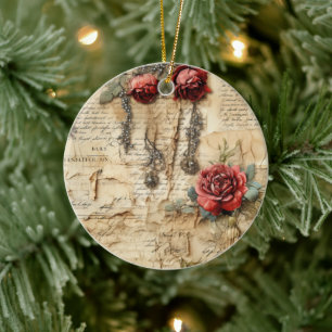 Ornamento De Cerâmica Vintage - Pergaminho - Carta de Amor com Flores (4