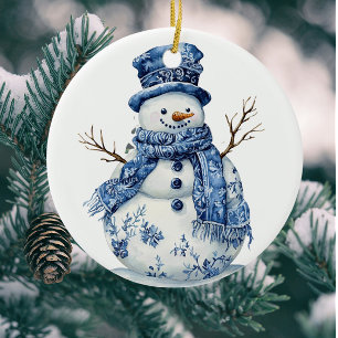 Ornamento De Cerâmica Vintage Personaliza Chinoiserie Blue White Snowman