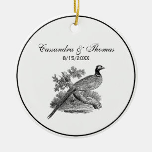Ornamento De Cerâmica Vintage Pheasant Game Bird Drawing BW