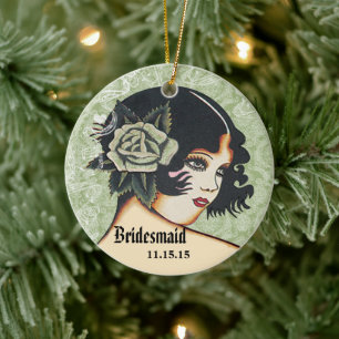 Ornamento De Cerâmica Vintage Pin Up Girl Green Wedesmaid