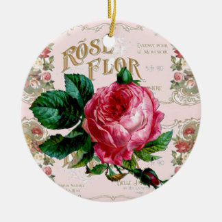 Ornamento De Cerâmica Vintage Pink Rose Paris Script bonito