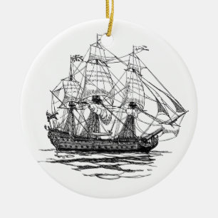 Ornamento De Cerâmica Vintage Pirates Galleon, esboço de um navio de 74