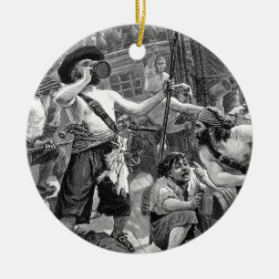 Ornamento De Cerâmica Vintage Pirates Lutando e Bebendo no Navio