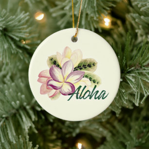 Ornamento De Cerâmica Vintage Plumeria Aloha Personalizável