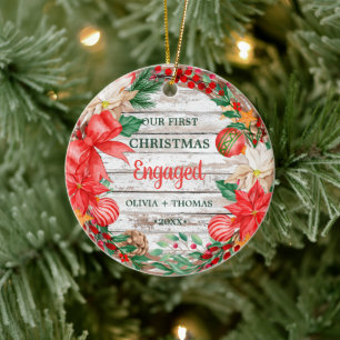 Ornamento De Cerâmica Vintage, primeiro Natal, Engate Wreath poinsettia