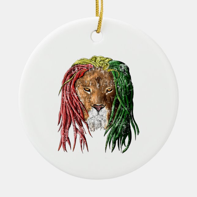 Ornamento De Cerâmica Vintage Rasta Reggae Lion (Frente)