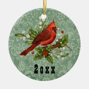Ornamento De Cerâmica Vintage Red Cardinal Bird Natal Ano C