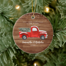 Ornamento De Cerâmica Vintage Red Fazenda Truck | Primeiro Natal Sr. & S