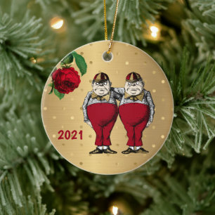 Ornamento De Cerâmica Vintage Red Gold Tweedles Christmas