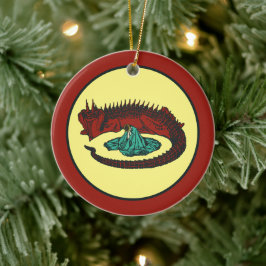 Ornamento De Cerâmica Vintage Red Green Dragon Lady Art Nouveau Estilo