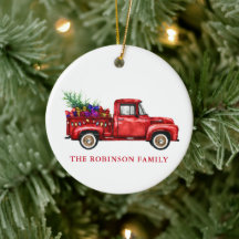 Vintage Red Truck Árvore de Natal Gifts Nome da Fa