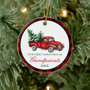 Ornamento De Cerâmica Vintage Red Truck Avós Xadrez de Natal