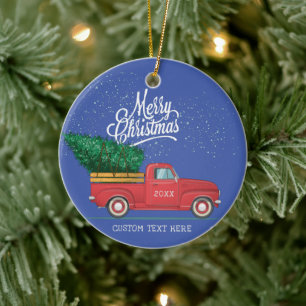 Ornamento De Cerâmica Vintage Red Truck Feliz Natal Ano