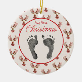 Ornamento De Cerâmica Vintage Reindeer Baby's Feet First Christmas
