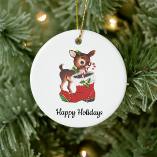 Ornamento De Cerâmica Vintage Reindeer Holiday Ornament