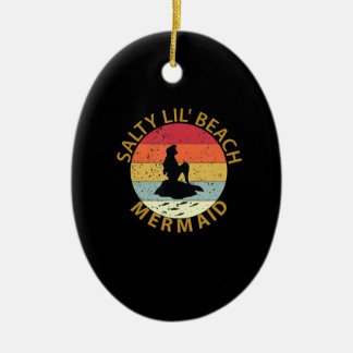 Ornamento De Cerâmica Vintage Retro Mermaid Salty lil’ Beach 70s Mermaid