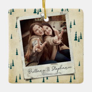 Ornamento De Cerâmica Vintage Retro Polaroid Foto de Natal Sibling