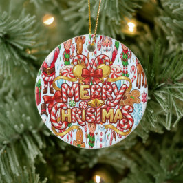 Ornamento De Cerâmica Vintage Retro Red Candy Cane Wonderland Christmas