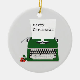 Ornamento De Cerâmica Vintage retro typewriter holiday a Christmasdesign